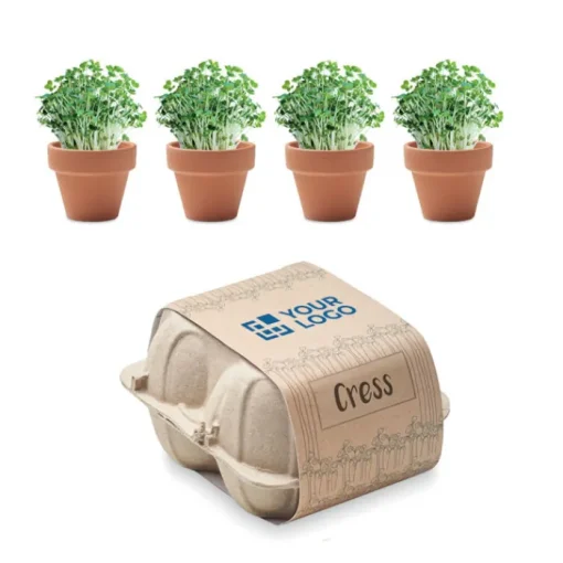 Gift Campaign 4 vasetti di terracotta con semi di crescione in cartone per uova Eggs> Vasetti Con Semi