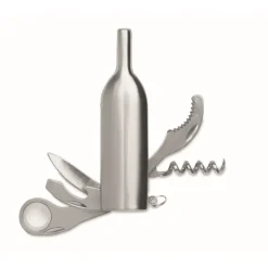 Gift Campaign Accessorio multiuso in acciaio inox a forma di bottiglia di vino> Portachiavi Apribottiglie|Apribottiglie Personalizzati
