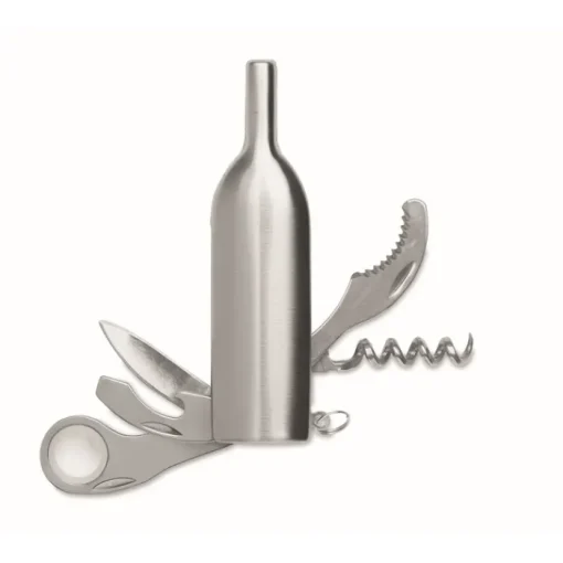 Gift Campaign Accessorio multiuso in acciaio inox a forma di bottiglia di vino> Portachiavi Apribottiglie|Apribottiglie Personalizzati