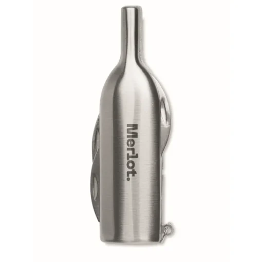 Gift Campaign Accessorio multiuso in acciaio inox a forma di bottiglia di vino> Portachiavi Apribottiglie|Apribottiglie Personalizzati