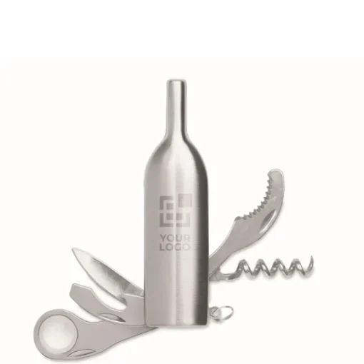 Gift Campaign Accessorio multiuso in acciaio inox a forma di bottiglia di vino> Portachiavi Apribottiglie|Apribottiglie Personalizzati