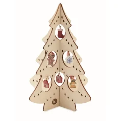 Gift Campaign Albero di Natale da montare in di compensato con 10 decorazioni></noscript> Gadget Natalizi