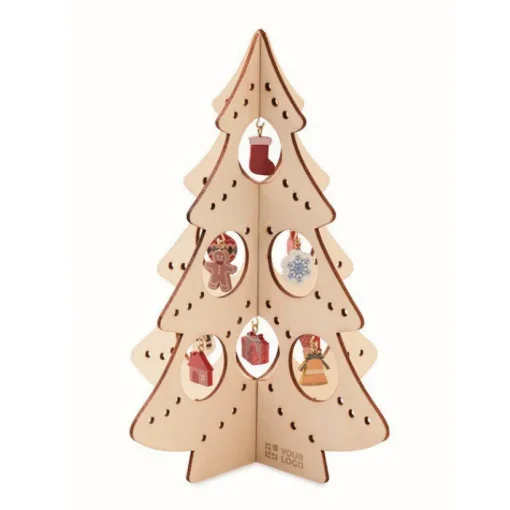 Gift Campaign Albero di Natale da montare in di compensato con 10 decorazioni> Gadget Natalizi
