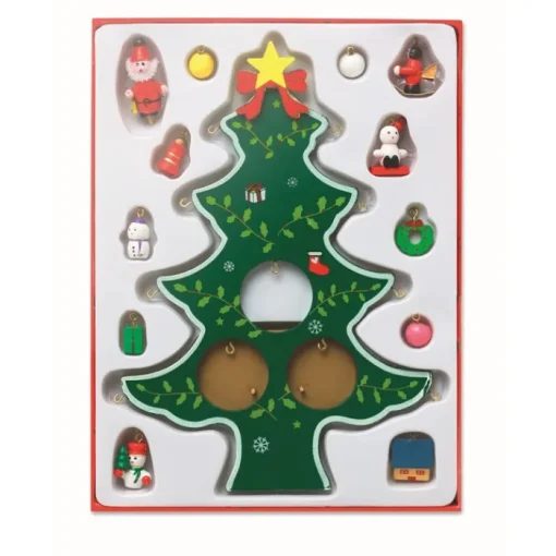 Gift Campaign Albero di Natale da tavolo in legno con 12 ornamenti Noel> Gadget Natalizi