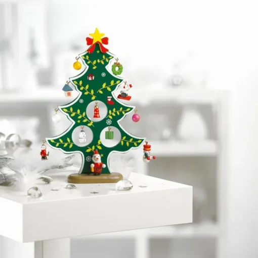 Gift Campaign Albero di Natale da tavolo in legno con 12 ornamenti Noel> Gadget Natalizi