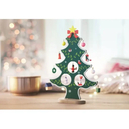 Gift Campaign Albero di Natale da tavolo in legno con 12 ornamenti Noel> Gadget Natalizi