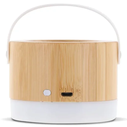 Gift Campaign Altoparlante wireless in bambù e ABS con base e manico in bianco 3W> Casse Personalizzate