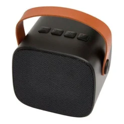Gift Campaign Altoparlante wireless in plastica riciclata con cinturino in pelle 3W></noscript> Casse Personalizzate