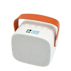 Gift Campaign Altoparlante wireless in plastica riciclata con cinturino in pelle 3W></noscript> Casse Personalizzate