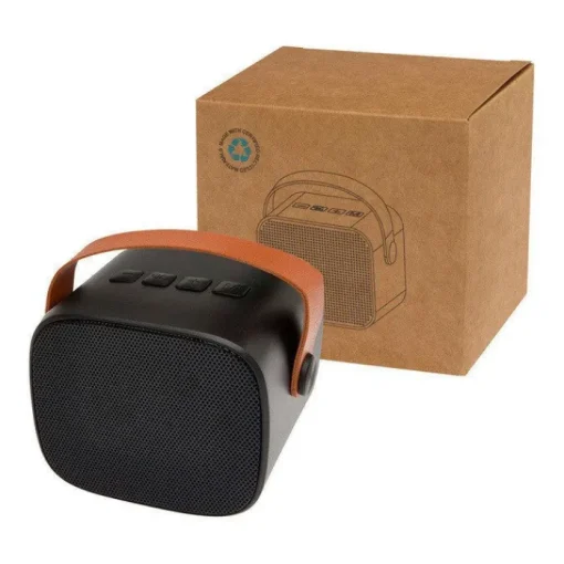 Gift Campaign Altoparlante wireless in plastica riciclata con cinturino in pelle 3W> Casse Personalizzate
