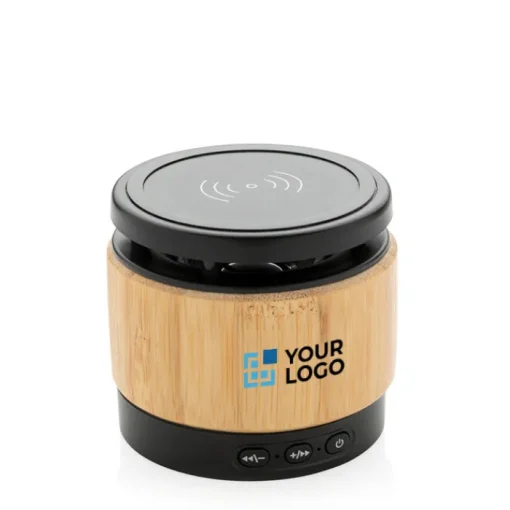 Gift Campaign Altoparlanti in bambù con caricatore wireless da 5 W Ricarica Wireless> Casse Personalizzate