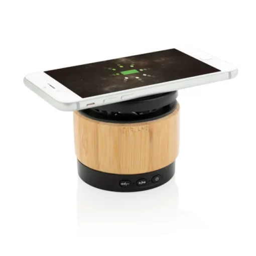 Gift Campaign Altoparlanti in bambù con caricatore wireless da 5 W Ricarica Wireless> Casse Personalizzate