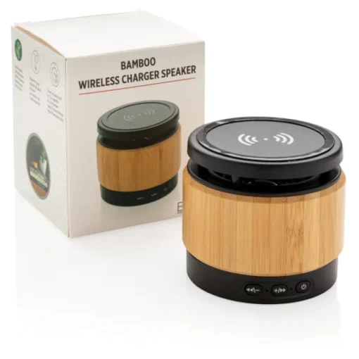 Gift Campaign Altoparlanti in bambù con caricatore wireless da 5 W Ricarica Wireless> Casse Personalizzate