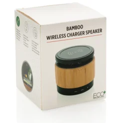 Gift Campaign Altoparlanti in bambù con caricatore wireless da 5 W Ricarica Wireless></noscript> Casse Personalizzate