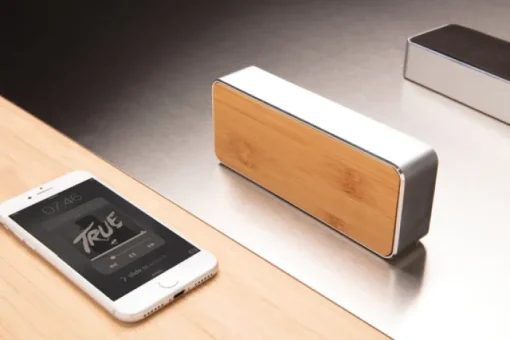 Gift Campaign Altoparlanti wireless con logo in alluminio, tessuto e bambù EcoFusion> Casse Personalizzate