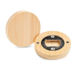 Gift Campaign Apribottiglie rotondo in acciaio inossidabile e bambù con magnete> Apribottiglie Personalizzati