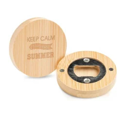 Gift Campaign Apribottiglie rotondo in acciaio inossidabile e bambù con magnete> Apribottiglie Personalizzati