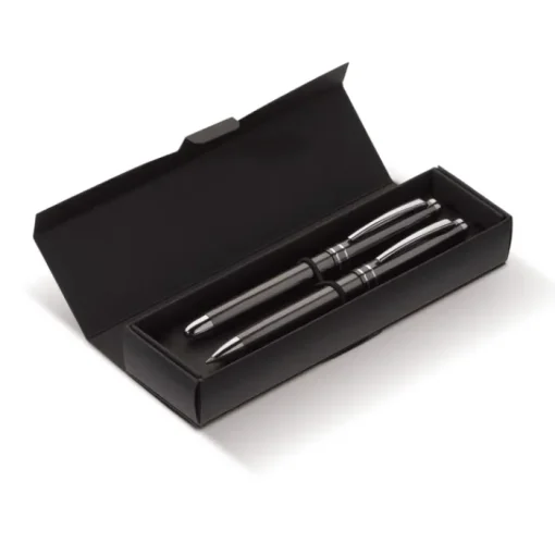 Gift Campaign Astuccio con roller con tappo e penna a sfera twist con inchiostro blu> Penne In Metallo