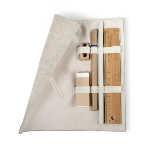 Gift Campaign Astuccio in cotone e juta con chiusura a bottone con accessori Ecorol> Astucci