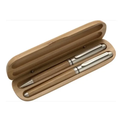 Gift Campaign Astuccio in bambù con penna e roller inchiostro blu Bambù> Penne Ecologiche