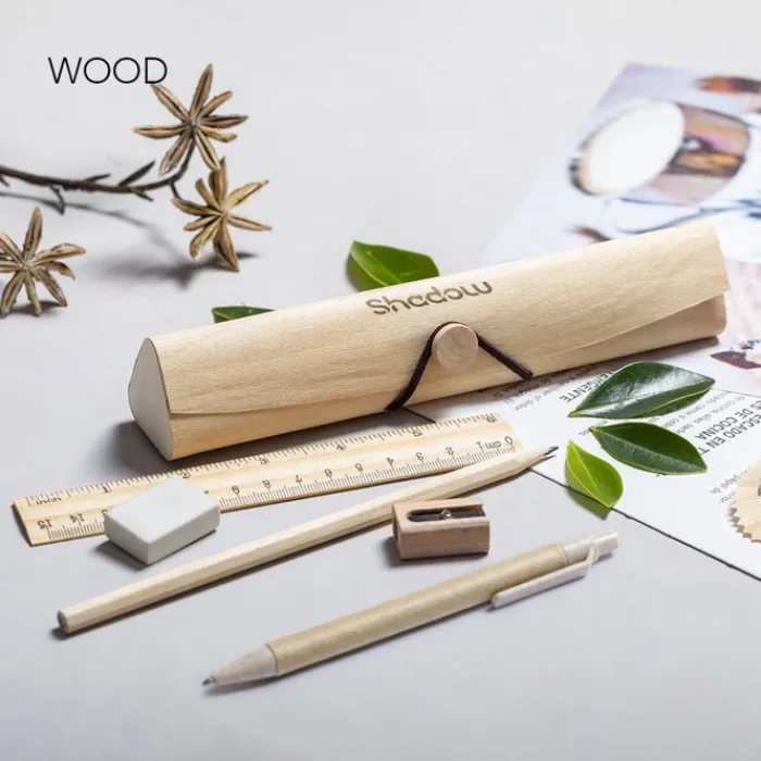 Gift Campaign Astuccio in legno con chiusura a fascia elastica con 5 accessori Wood> Astucci