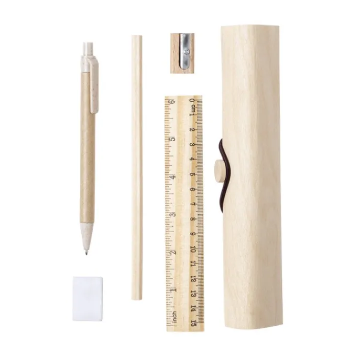 Gift Campaign Astuccio in legno con chiusura a fascia elastica con 5 accessori Wood> Astucci