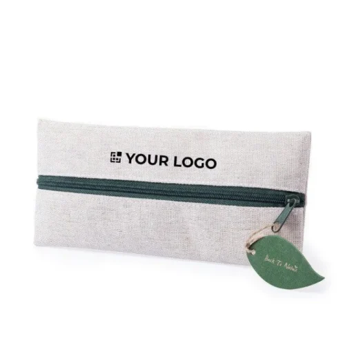 Gift Campaign Astuccio juta e cotone con tira zip a foglia ed accessori BackToNature> Astucci