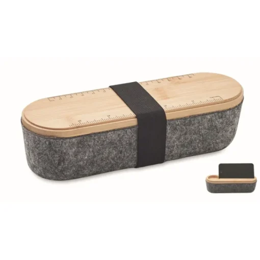 Gift Campaign Astuccio rigido in feltro RPET con coperchio in bambù e righello> Astucci