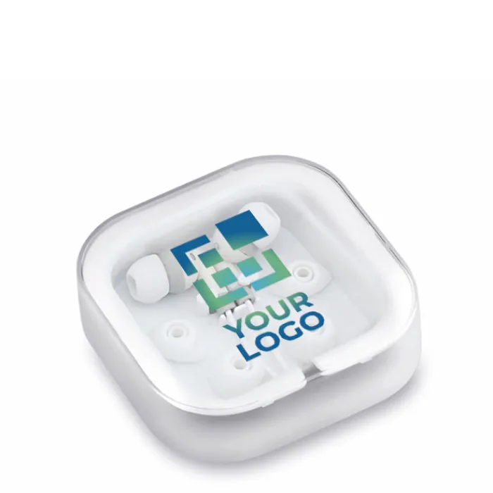 Gift Campaign Auricolari in vari colori con connessione jack in custodia quadrata> Auricolari Personalizzati