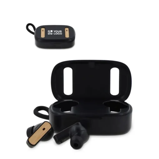 Gift Campaign Auricolari wireless in ABS con dettagli in bambù con custodia abbinata> Auricolari Personalizzati