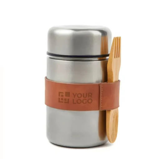 Gift Campaign Barattolo termico da 500ml con fascia porta posata in legno Foodie> Porta Pranzo