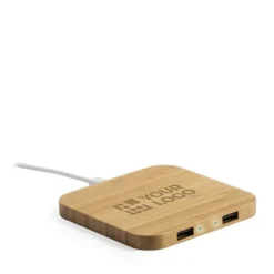 Gift Campaign Base di ricarica con hub 2.0 con 2 porte USB in bambú Natura Square> Caricabatterie