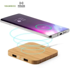 Gift Campaign Base di ricarica con hub 2.0 con 2 porte USB in bambú Natura Square> Caricabatterie