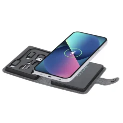 Gift Campaign Base di ricarica wireless con custodia in poliestere rPET con cavetto></noscript> Caricabatterie