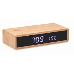 Gift Campaign Base di ricarica wireless in bambú con orologio e temperatura Time> Caricabatterie