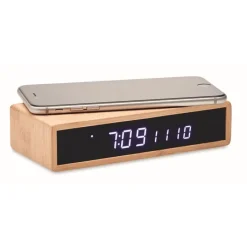 Gift Campaign Base di ricarica wireless in bambú con orologio e temperatura Time> Caricabatterie