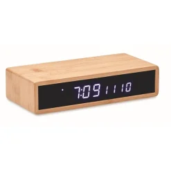 Gift Campaign Base di ricarica wireless in bambú con orologio e temperatura Time></noscript> Caricabatterie