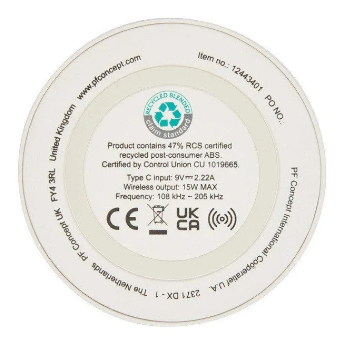 Gift Campaign Base di ricarica wireless con cavo 2 in 1 in plastica riciclata 15W> Caricabatterie