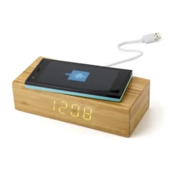 Gift Campaign Base ricarica personalizzata in bambù da 5W con orologio Desk Clock> Caricabatterie