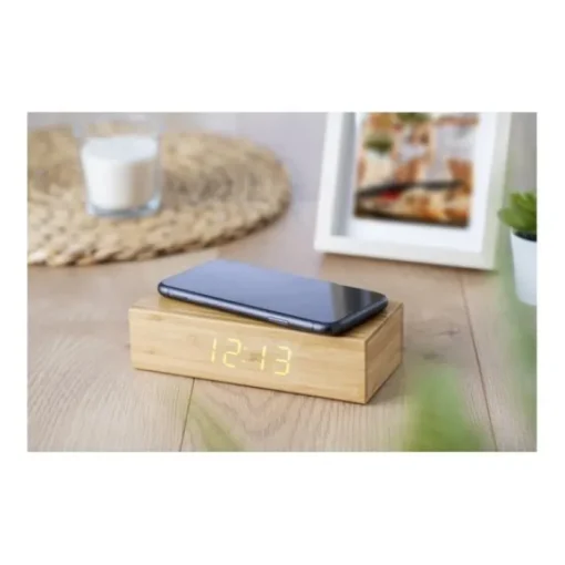 Gift Campaign Base ricarica personalizzata in bambù da 5W con orologio Desk Clock> Caricabatterie
