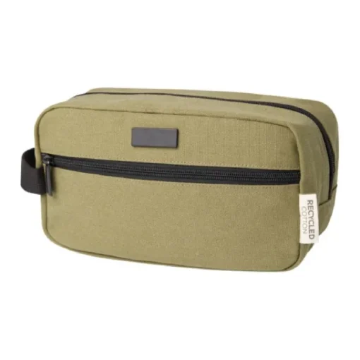 Gift Campaign Beauty case in tela riciclata 330 g/m2 con comodo cinturino e placca> Beauty Case Personalizzati