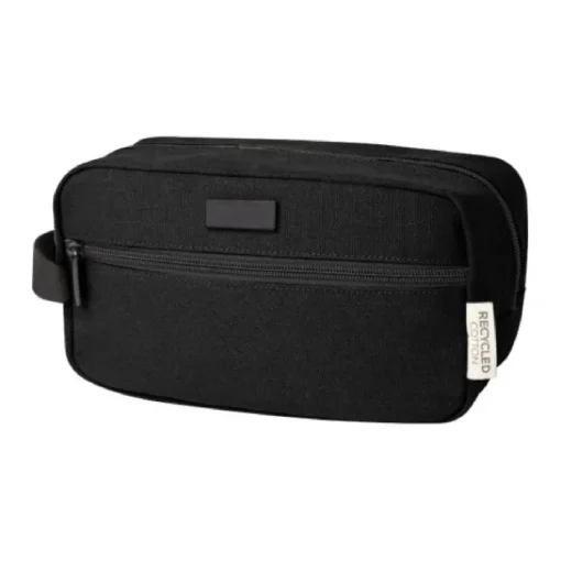 Gift Campaign Beauty case in tela riciclata 330 g/m2 con comodo cinturino e placca> Beauty Case Personalizzati