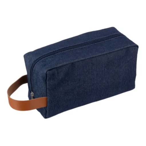 Gift Campaign Beauty case in tessuto denim con manico laterale in pelle sintetica> Beauty Case Personalizzati