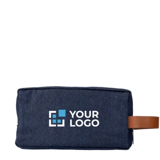 Gift Campaign Beauty case in tessuto denim con manico laterale in pelle sintetica> Beauty Case Personalizzati