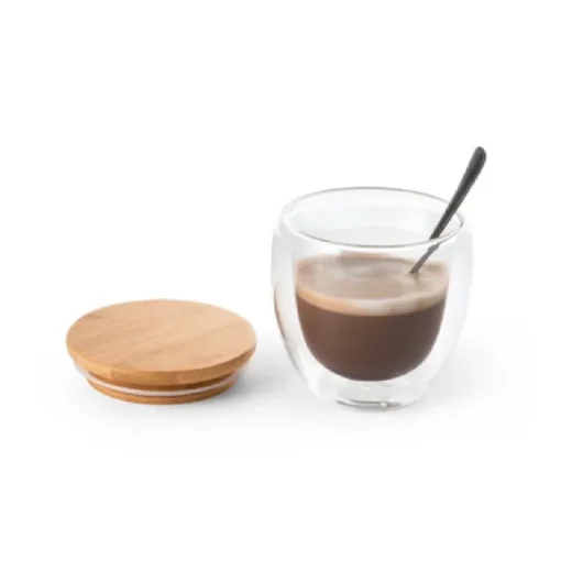 Gift Campaign Bicchiere borosilicato doppia parete tappo bambù 250ml Vacuum Small> Tazzine Da Caffè E Tazze Tè