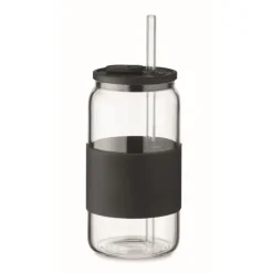 Gift Campaign Bicchiere con cannuccia in vetro, tappo e fascia in silicone 550ml> Bicchieri Di Vetro Personalizzati