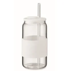 Gift Campaign Bicchiere con cannuccia in vetro, tappo e fascia in silicone 550ml> Bicchieri Di Vetro Personalizzati