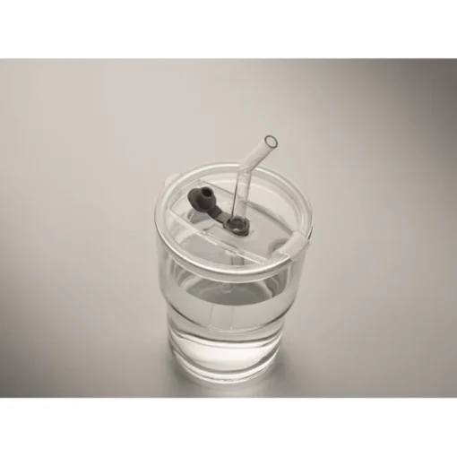 Gift Campaign Bicchiere con tappo anti goccia e cannuccia in vetro da 300ml> Bicchieri Di Vetro Personalizzati