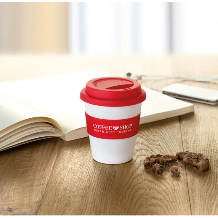 Gift Campaign Bicchiere da asporto con tappo e fascia abbinati 350ml Takeaway> Bicchieri Take Away