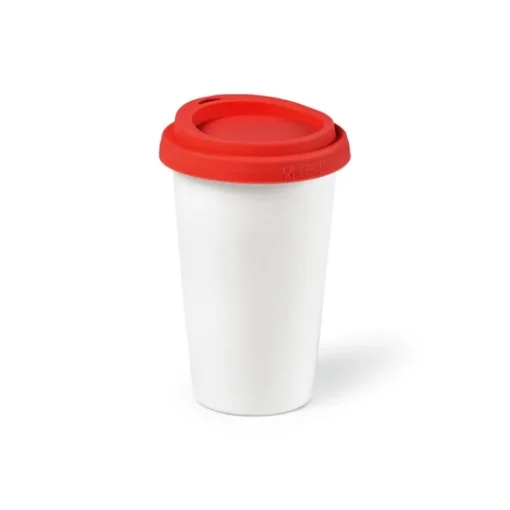 Gift Campaign Bicchiere da asporto in ceramica doppia parete con tappo colorato 290ml> Bicchieri Take Away